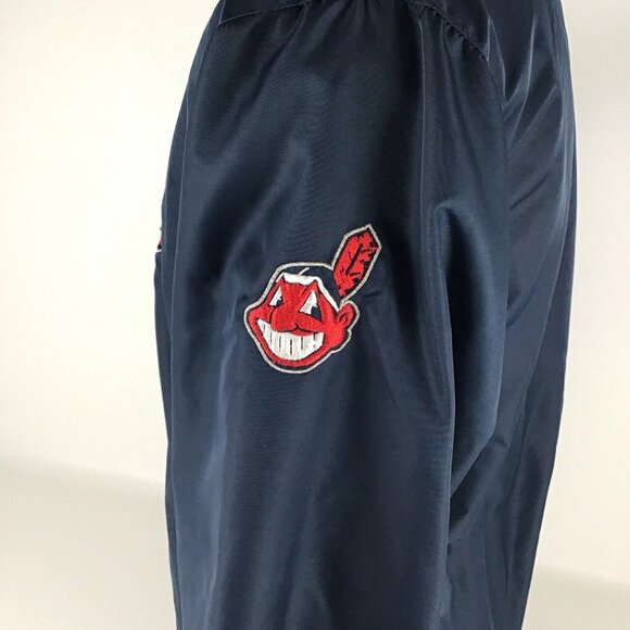 Vintage 90s Majestic Cleveland Indians Satin Bomber Jacket MLB Authentic Mens - Picture 4 of 9